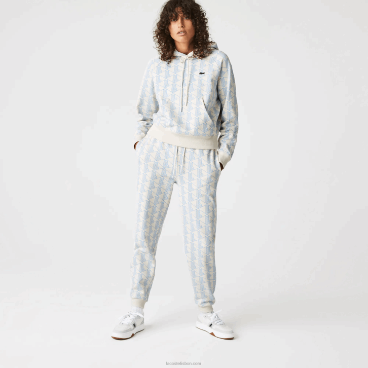 mulheres Lacoste branco azul dpq calças de treino de lã com design de monograma vivo 08D02574