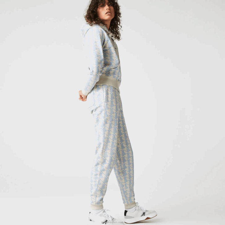 mulheres Lacoste branco azul dpq calças de treino de lã com design de monograma vivo 08D02574