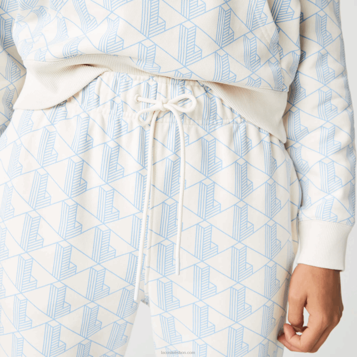 mulheres Lacoste branco azul dpq calças de treino de lã com design de monograma vivo 08D02574