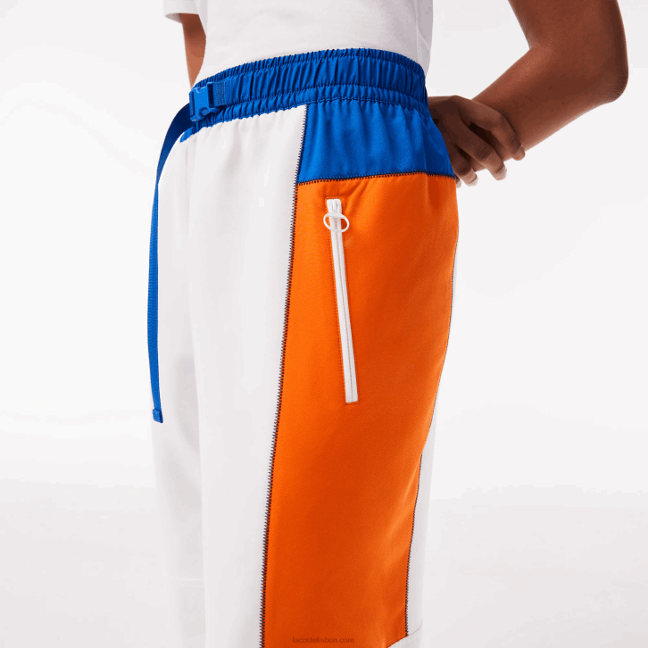 mulheres Lacoste branco azul laranja azul rlm calças de treino colorblock distintivo 08D02553