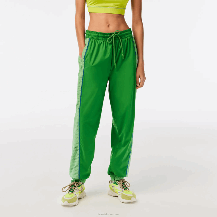 mulheres Lacoste dbf verde calça de trilha com efeito perfurado 08D02426