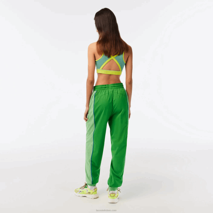 mulheres Lacoste dbf verde calça de trilha com efeito perfurado 08D02426