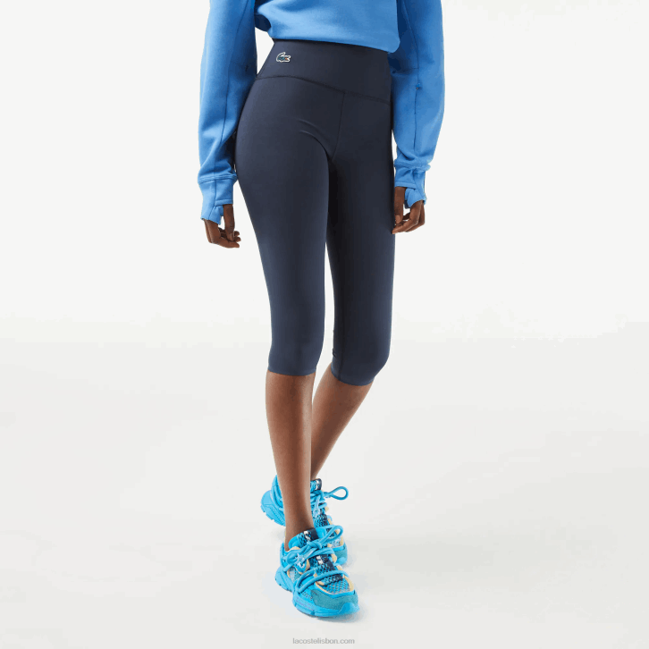 mulheres Lacoste kxe azul leggings esportivas lisas cortadas 08D02425
