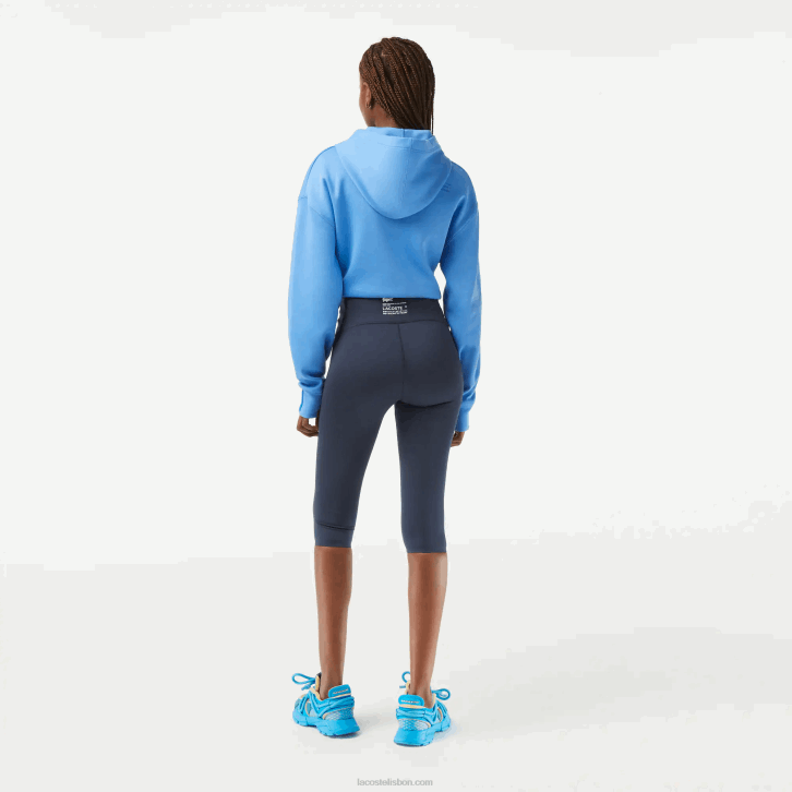 mulheres Lacoste kxe azul leggings esportivas lisas cortadas 08D02425