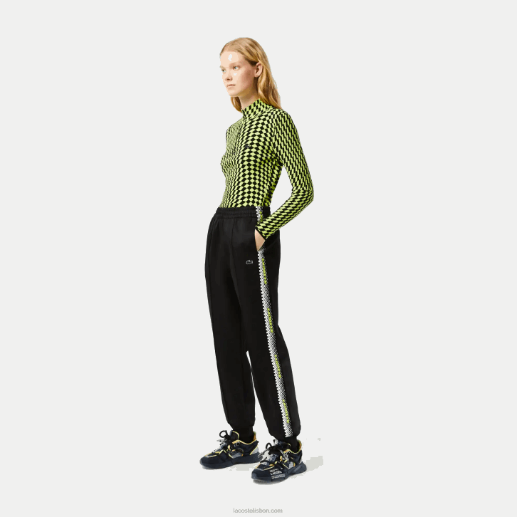 mulheres Lacoste preto 031 calças de trilha de listras de logotipo 08D02406