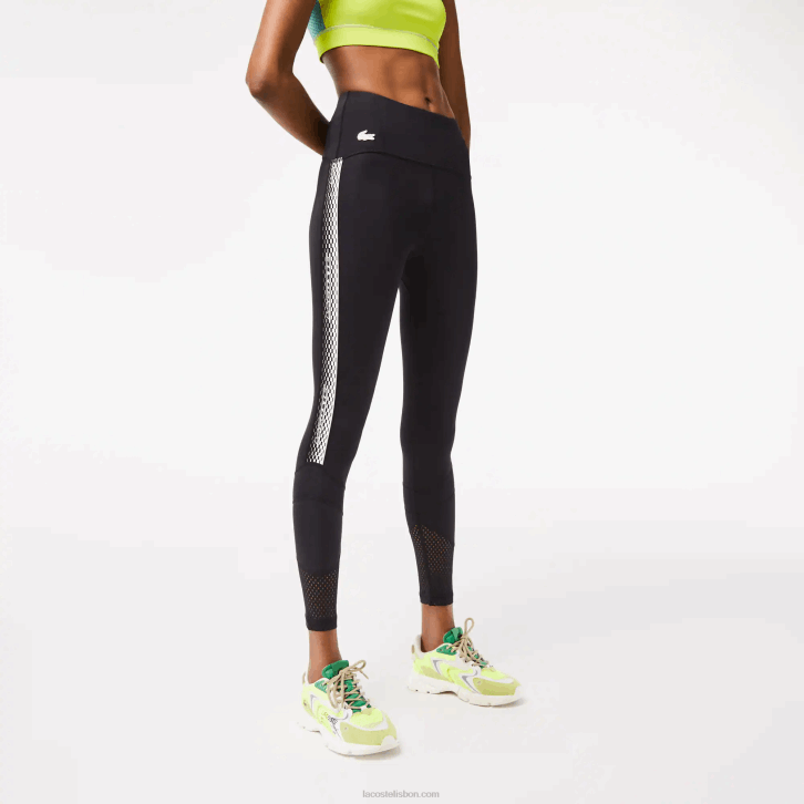 mulheres Lacoste preto 8vm leggings com listras de logotipo esportivo 08D02402