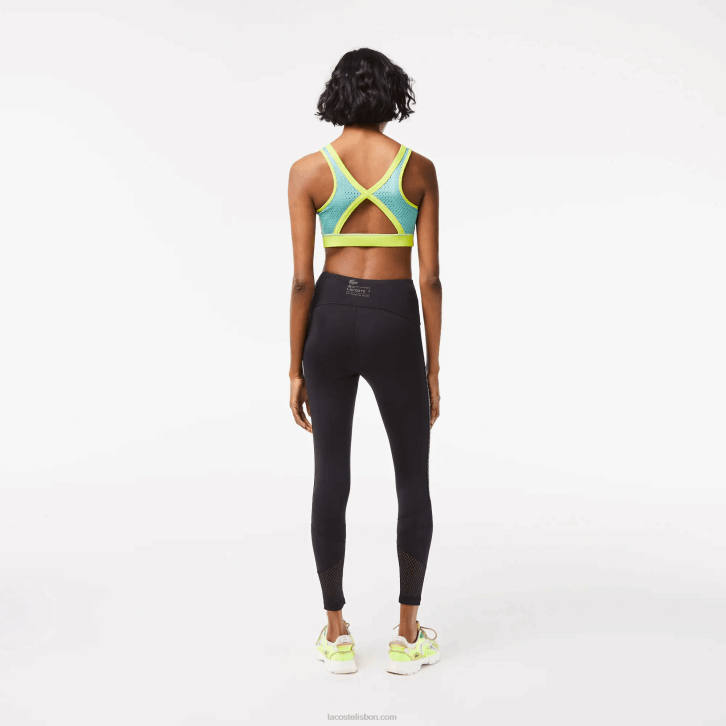 mulheres Lacoste preto 8vm leggings com listras de logotipo esportivo 08D02402