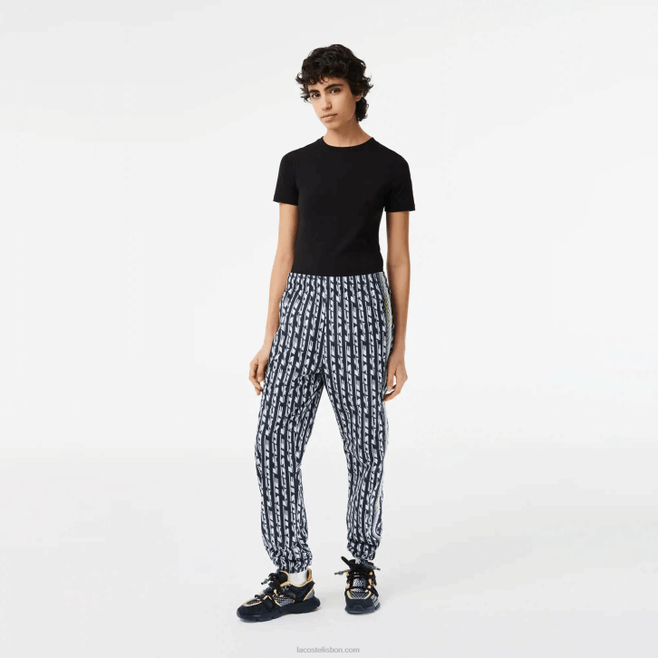 mulheres Lacoste preto azul branco zi8 calça de trilha com estampa de logo 08D02395