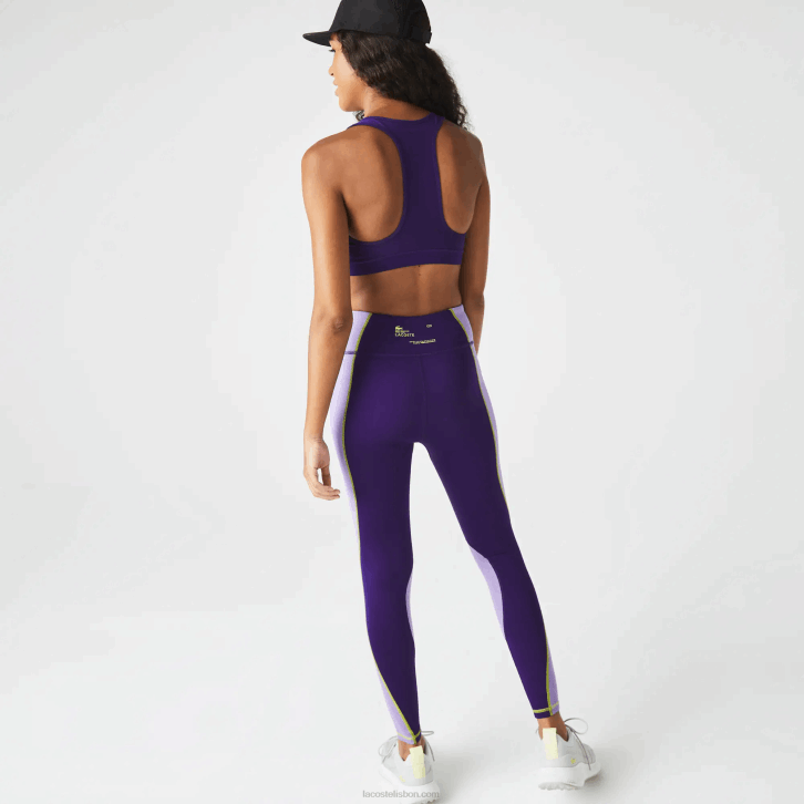 mulheres Lacoste roxo 50w leggings esportivas color block com efeito de malha 08D02533