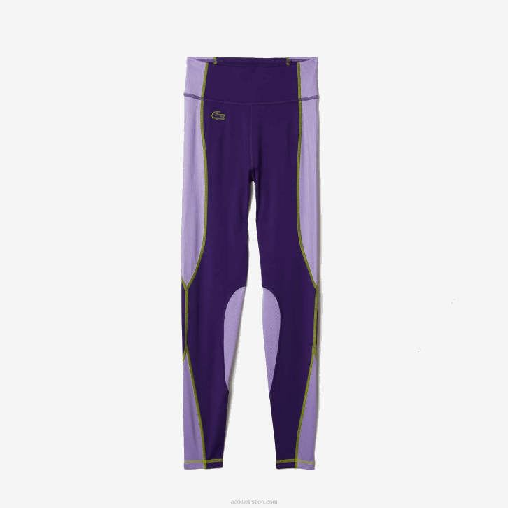 mulheres Lacoste roxo 50w leggings esportivas color block com efeito de malha 08D02533