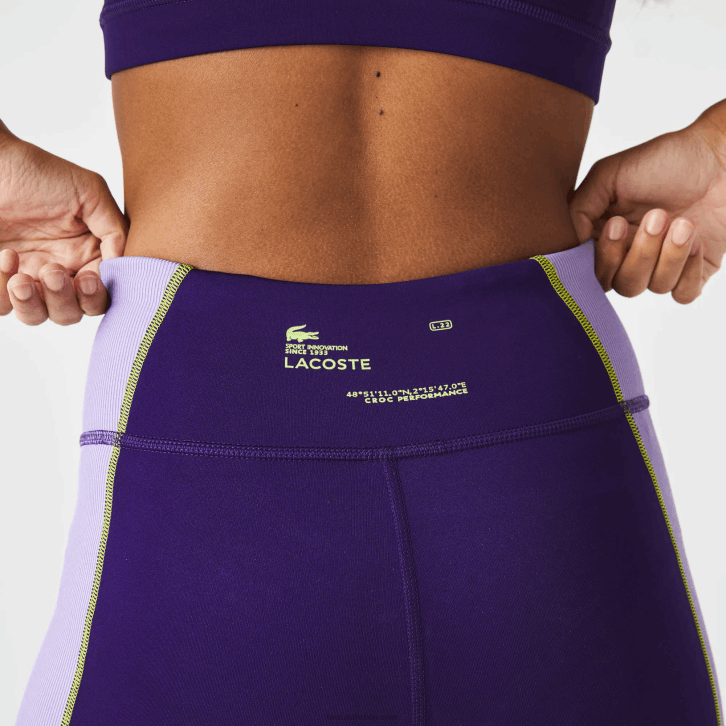 mulheres Lacoste roxo 50w leggings esportivas color block com efeito de malha 08D02533