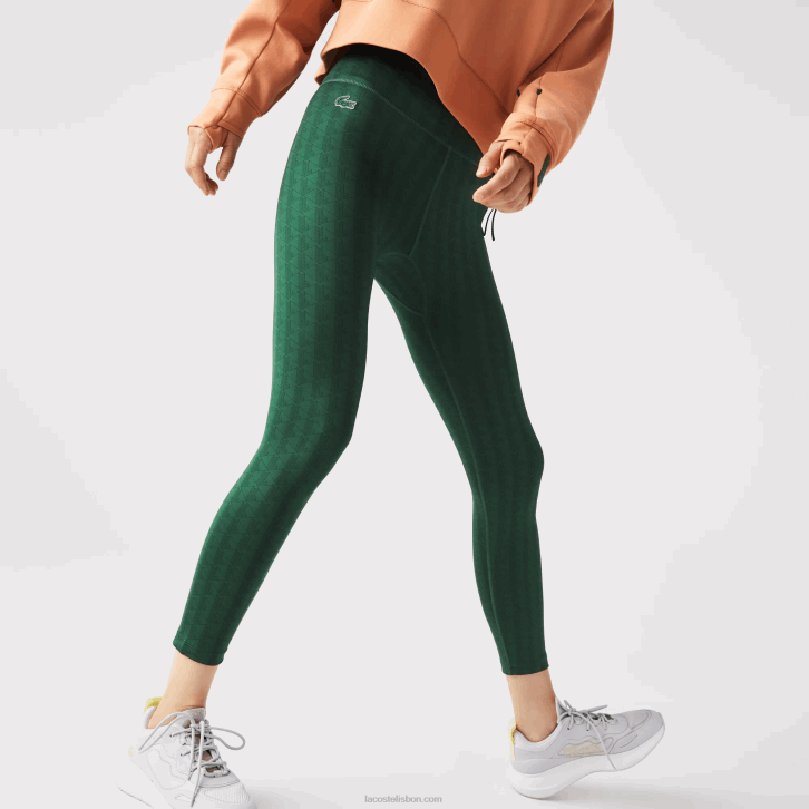 mulheres Lacoste verde d1r leggings esportivas de cintura alta estampadas 08D02573