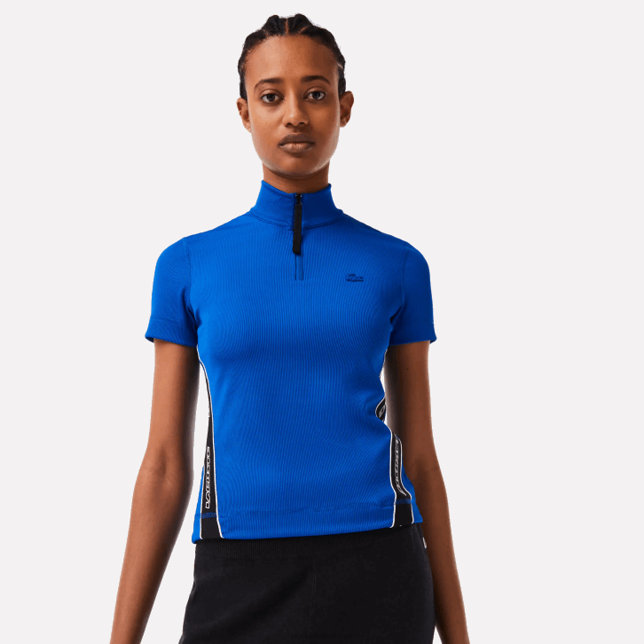 mulheres Lacoste azul k1q polo de pescoço com zíper de bandas contrastantes 08D02477