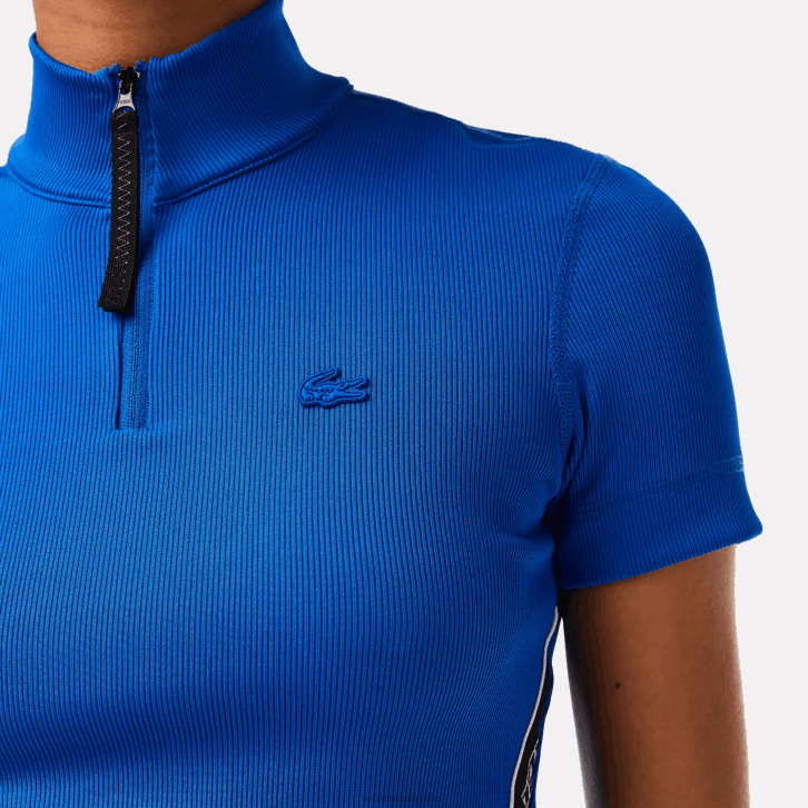 mulheres Lacoste azul k1q polo de pescoço com zíper de bandas contrastantes 08D02477
