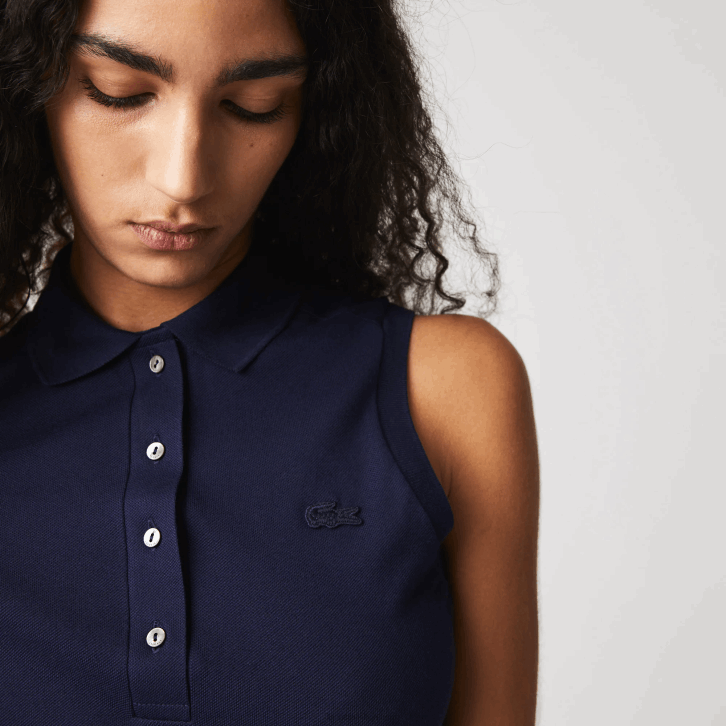 mulheres Lacoste azul marinho 166 camisa polo piquê de algodão sem mangas slim fit 08D02498