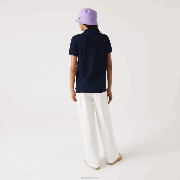 mulheres Lacoste azul marinho 166 polo petit piquet de algodão macio de ajuste regular 08D02365