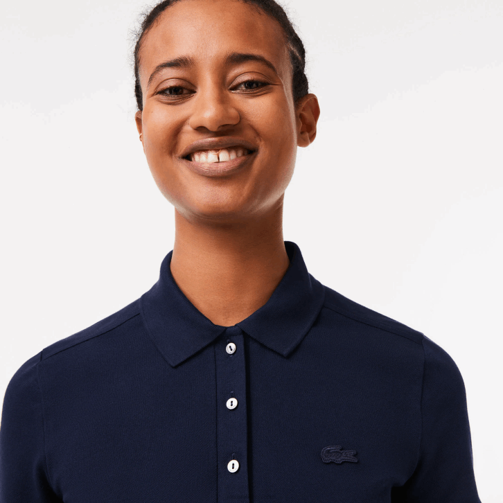 mulheres Lacoste azul marinho 166 polo piquê de algodão elástico slim fit 08D02470