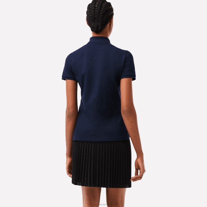 mulheres Lacoste azul marinho 166 polo piquê de algodão elástico slim fit 08D02470