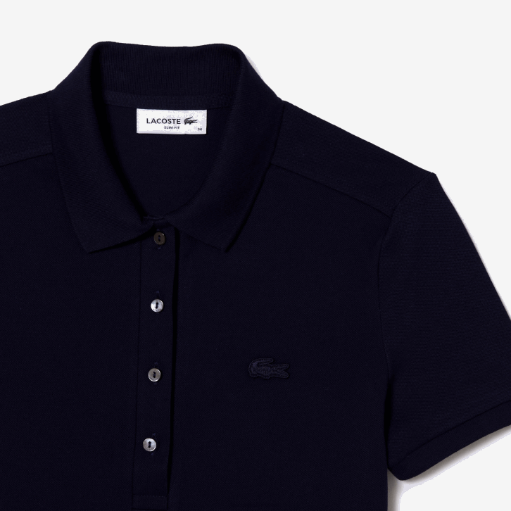 mulheres Lacoste azul marinho 166 polo piquê de algodão elástico slim fit 08D02470