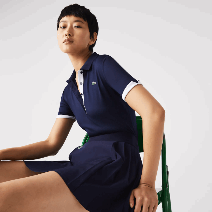 mulheres Lacoste azul marinho branco 525 pólo de golfe elástico respirável esportivo 08D02487