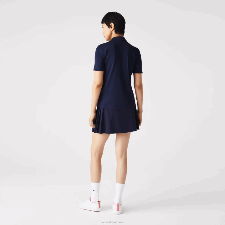 mulheres Lacoste azul marinho branco 525 pólo de golfe elástico respirável esportivo 08D02487