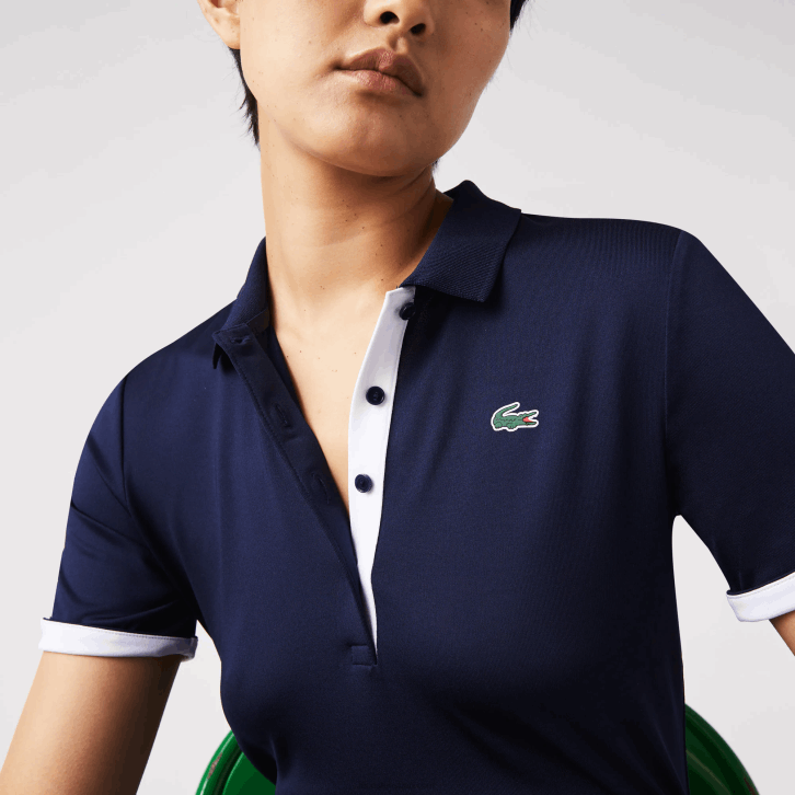 mulheres Lacoste azul marinho branco 525 pólo de golfe elástico respirável esportivo 08D02487
