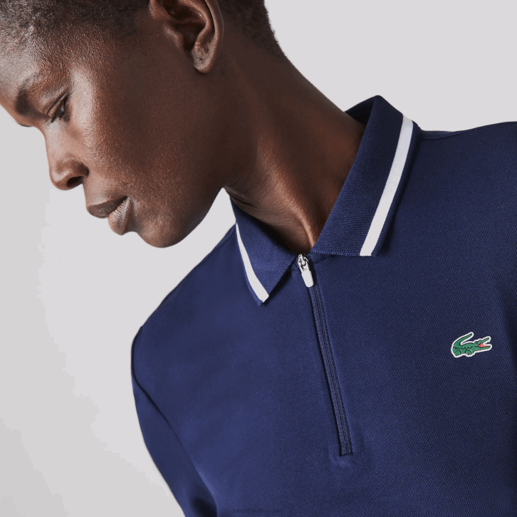 mulheres Lacoste azul marinho branco 525 polo de golfe com gola esportiva 08D02466