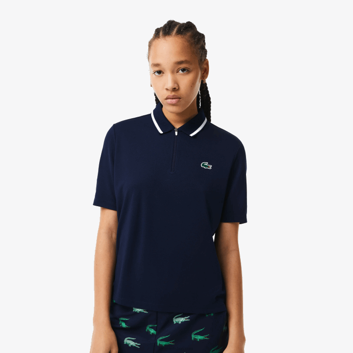 mulheres Lacoste azul marinho branco 525 polo ultra seco de golfe solto 08D02359