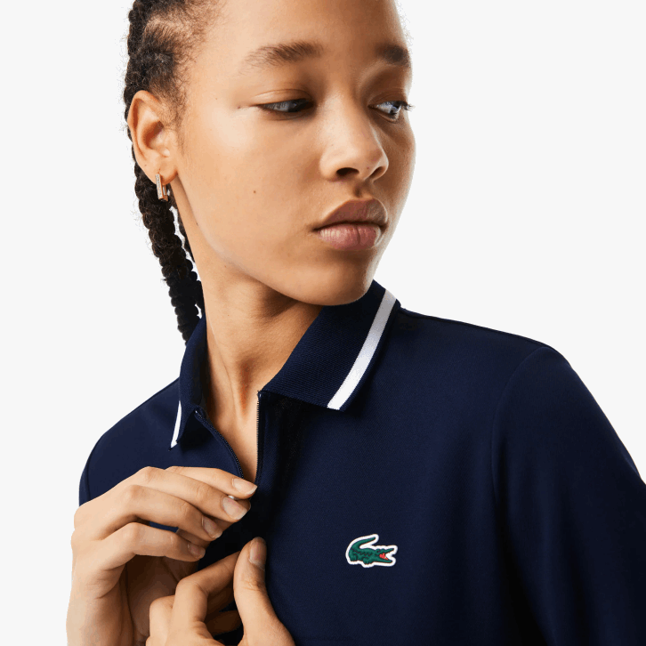 mulheres Lacoste azul marinho branco 525 polo ultra seco de golfe solto 08D02359