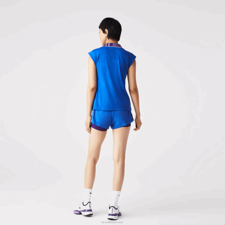 mulheres Lacoste azul roxo amarelo 2g4 polo de tênis gola alta com zíper esportivo 08D02501