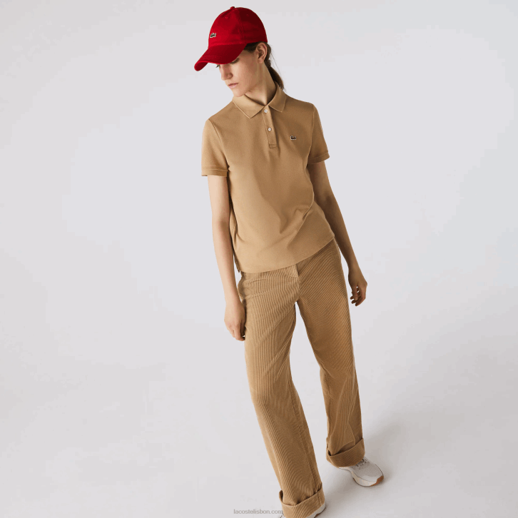 mulheres Lacoste bege 02s polo petit piquet de algodão macio de ajuste regular 08D02493