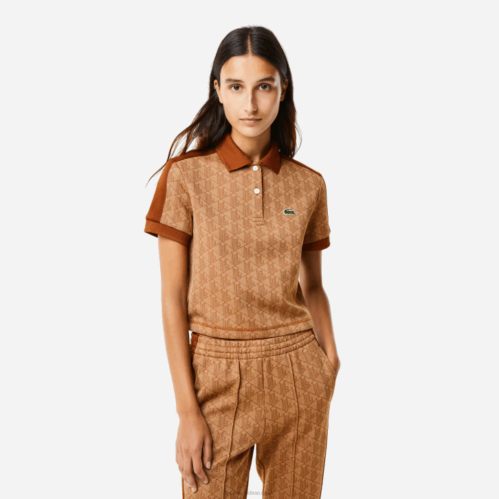 mulheres Lacoste bege marrom zwm polo regular fit com estampa de monograma 08D02475