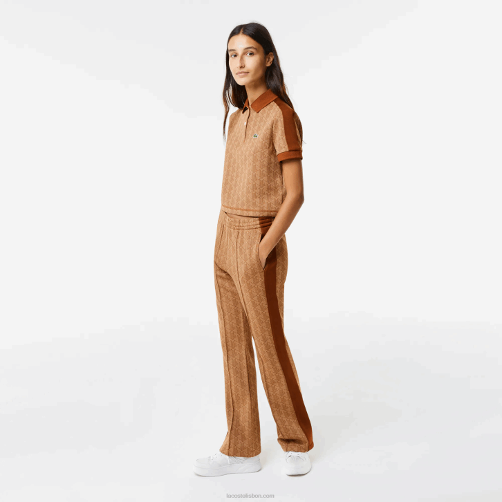 mulheres Lacoste bege marrom zwm polo regular fit com estampa de monograma 08D02475