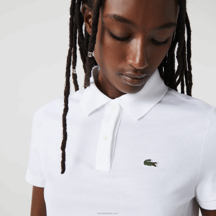mulheres Lacoste branco 001 polo petit piquet de algodão macio de ajuste regular 08D02363