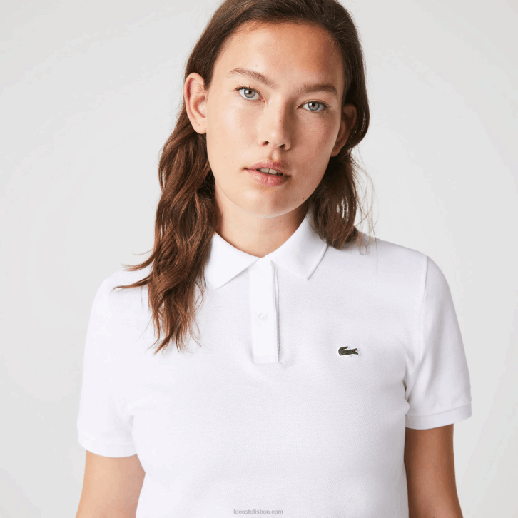mulheres Lacoste branco 001 polo petit piquet de algodão macio de ajuste regular 08D02363