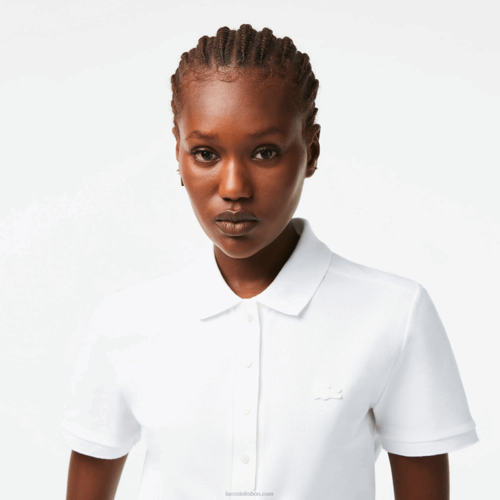 mulheres Lacoste branco 001 polo piquê de algodão elástico slim fit 08D02468