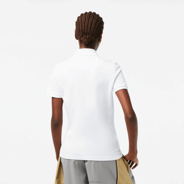 mulheres Lacoste branco 001 polo piquê de algodão elástico slim fit 08D02468