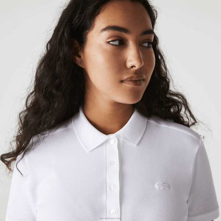 mulheres Lacoste branco 001 polo piquê de algodão elástico slim fit 08D02468