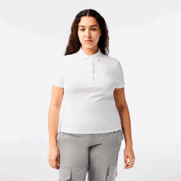mulheres Lacoste branco 001 polo piquê de algodão elástico slim fit 08D02468