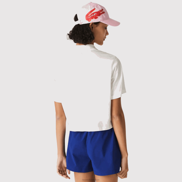 mulheres Lacoste branco 70v polo de algodão orgânico com estampa curta folgada 08D02525