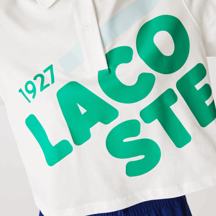 mulheres Lacoste branco 70v polo de algodão orgânico com estampa curta folgada 08D02525