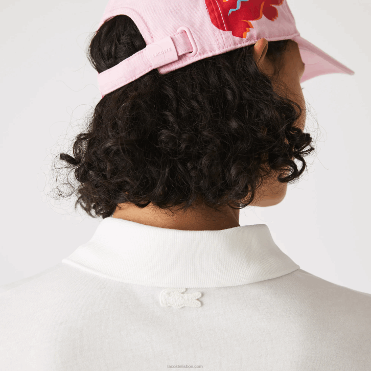 mulheres Lacoste branco 70v polo de algodão orgânico com estampa curta folgada 08D02525