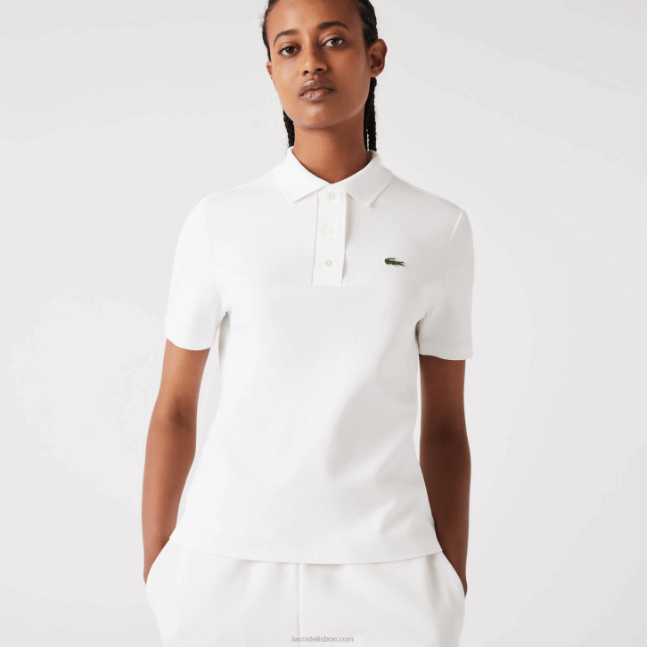 mulheres Lacoste branco 70v polo de algodão orgânico listrado de ajuste regular 08D02503