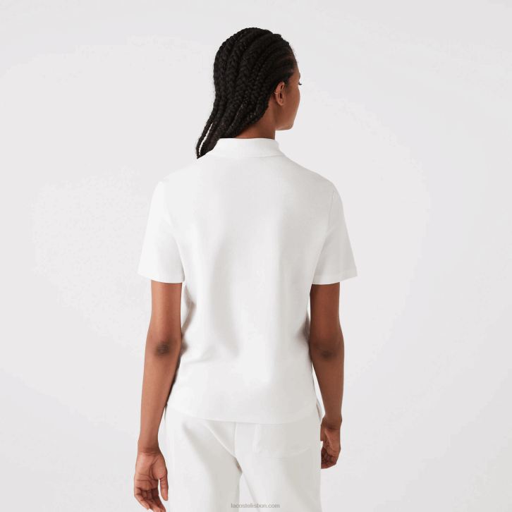 mulheres Lacoste branco 70v polo de algodão orgânico listrado de ajuste regular 08D02503