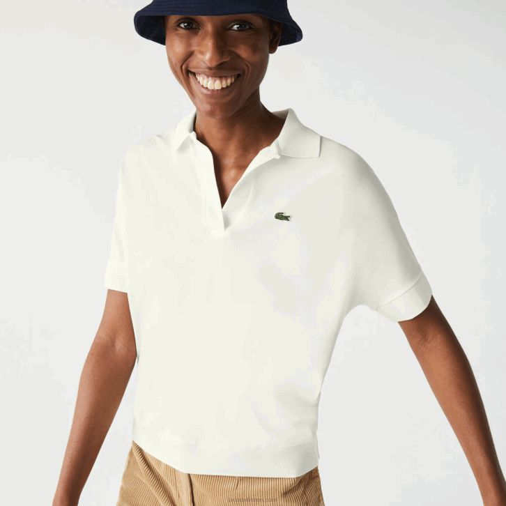 mulheres Lacoste branco 70v polo em piquê solto e esvoaçante 08D02462