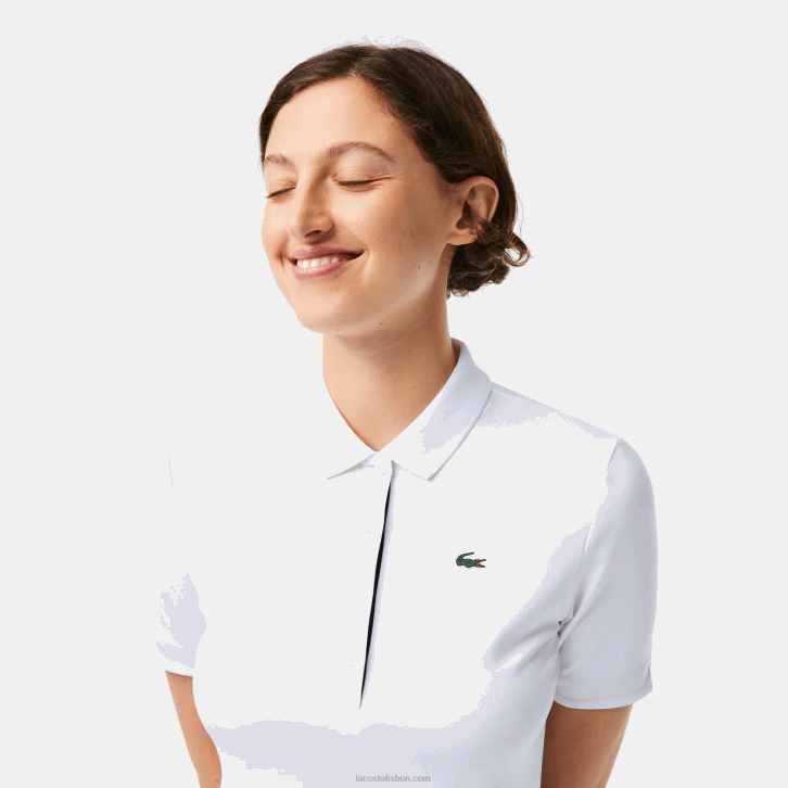 mulheres Lacoste branco azul marinho 522 pólo de golfe elástico respirável esportivo 08D02488
