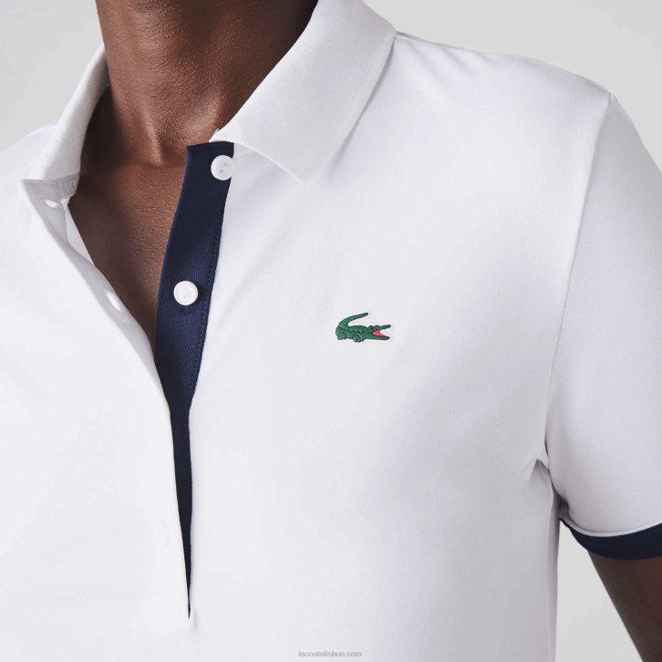 mulheres Lacoste branco azul marinho 522 pólo de golfe elástico respirável esportivo 08D02488