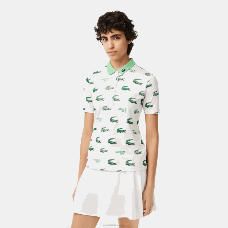 mulheres Lacoste branco verde 2p0 polo com estampa de crocodilo de golfe 08D02378
