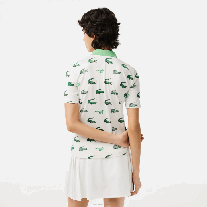 mulheres Lacoste branco verde 2p0 polo com estampa de crocodilo de golfe 08D02378