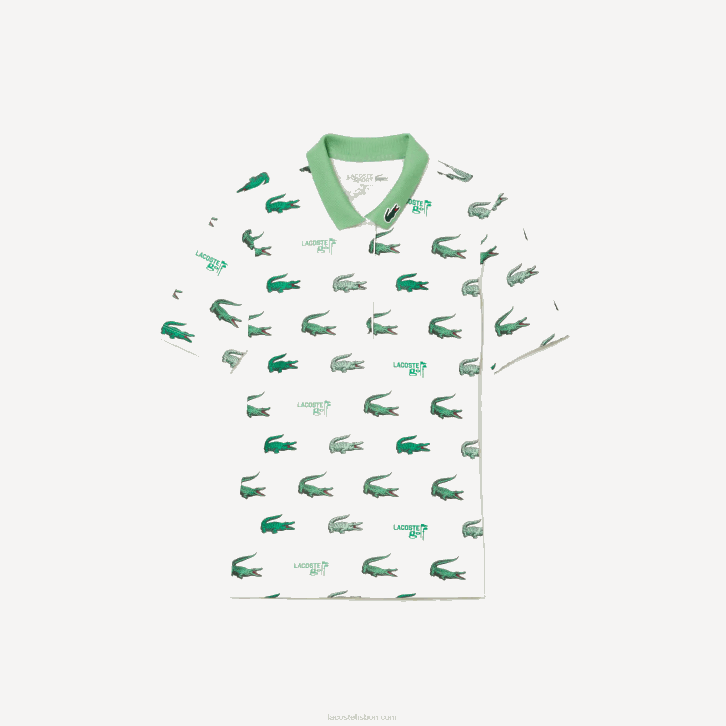 mulheres Lacoste branco verde 2p0 polo com estampa de crocodilo de golfe 08D02378